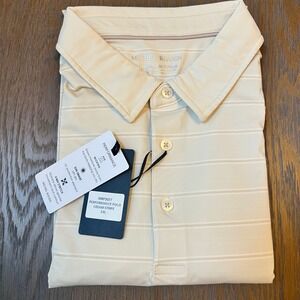 MICHEL ROUEN Mens Performance Polo Cream Stripe Short Sleeve 2XL Sun Smart